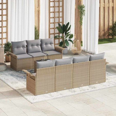 vidaXL Set Divano da Giardino 8 Pezzi con Cuscini Beige in Polyrattan