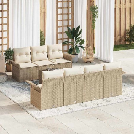 vidaXL Set Divano Giardino 8 Pezzi con Cuscini Beige in Rattan Sintetico