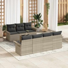 vidaXL Set di divani da giardino da 8 pezzi con cuscini grigio chiaro in polyrattan