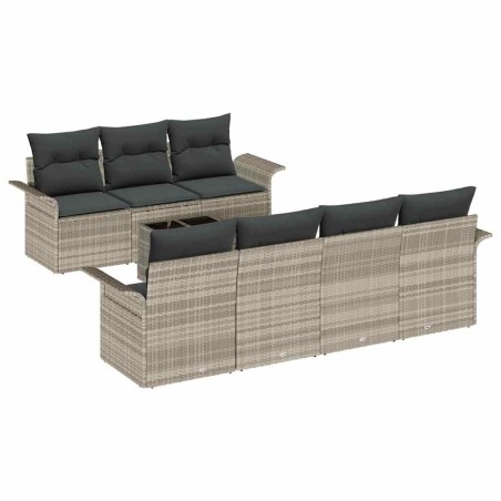 vidaXL Set di divani da giardino da 8 pezzi con cuscini grigio chiaro in polyrattan