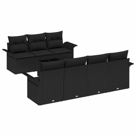 vidaXL Set da Giardino con Divano da 8 Pezzi e Cuscini in Rattan Nero