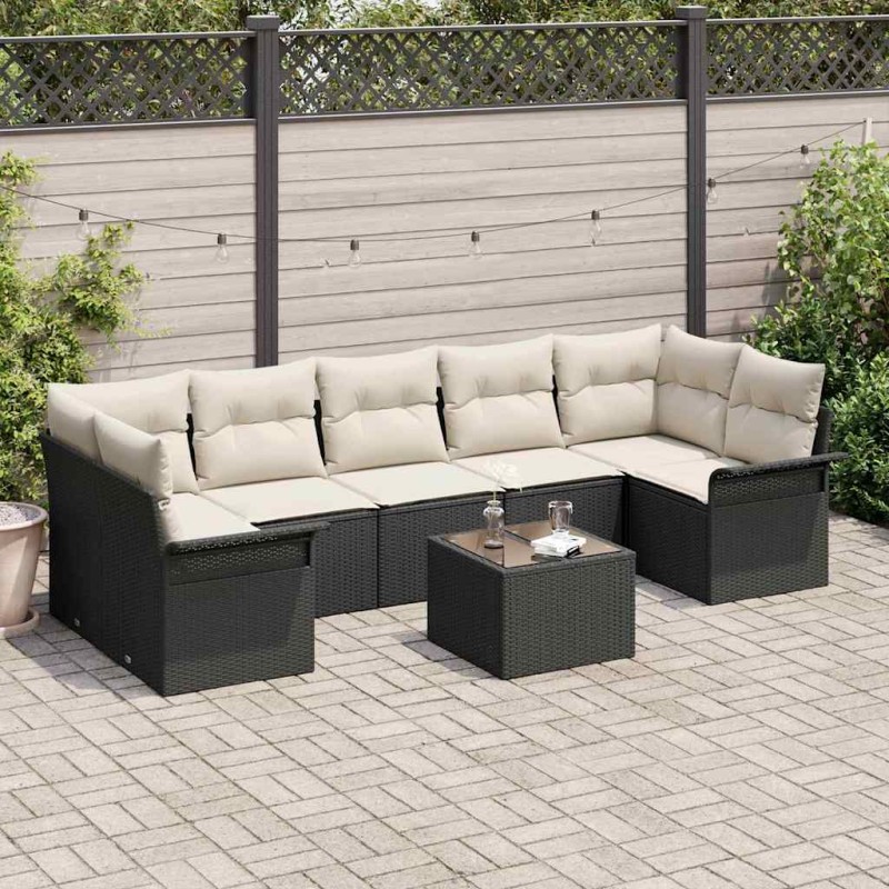vidaXL Set di divani da giardino , 8 pezzi con cuscini in rattan nero