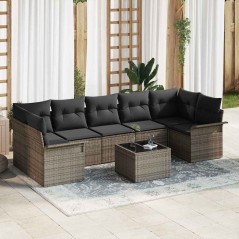 vidaXL Set da giardino di 8 pezzi con cuscini grigi in rattan sintetico