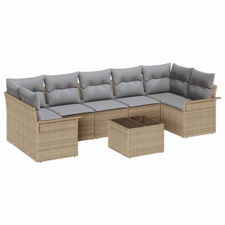 vidaXL Set di divani da giardino da 8 pezzi con cuscini in polirattan beige