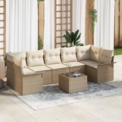 vidaXL Set di divani da giardino 8 pezzi con cuscini, polyrattan beige.