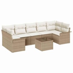 vidaXL Set di divani da giardino 8 pezzi con cuscini, polyrattan beige.