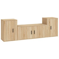 Set di Mobili Porta TV 3 pz Rovere Sonoma in Legno Multistrato