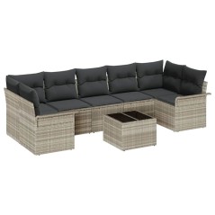 vidaXL Set di divani da giardino 8 pezzi con cuscini in rattan sintetico grigio chiaro