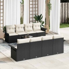 vidaXL Set di divani da giardino 9 pezzi con cuscini in rattan sintetico nero