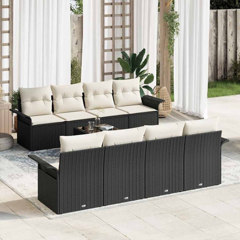 vidaXL Set di divani da giardino 9 pezzi con cuscini in rattan sintetico nero