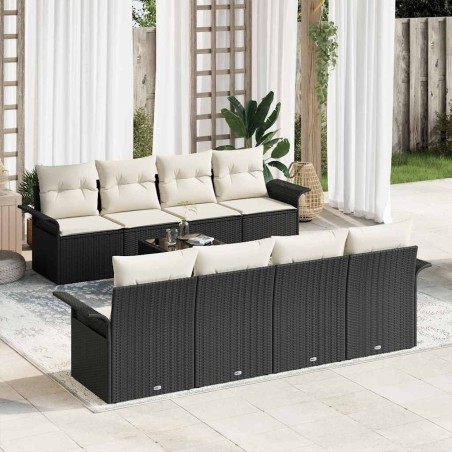 vidaXL Set di divani da giardino 9 pezzi con cuscini in rattan sintetico nero