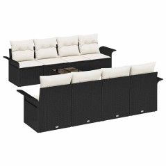 vidaXL Set di divani da giardino 9 pezzi con cuscini in rattan sintetico nero
