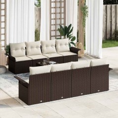 vidaXL Set di divani da giardino 9 pezzi con cuscini in polirattan marrone