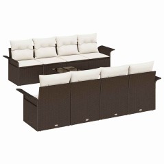 vidaXL Set di divani da giardino 9 pezzi con cuscini in polirattan marrone