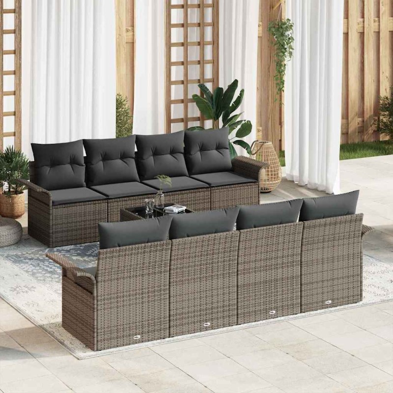 vidaXL Set di divani da giardino 9 pezzi con cuscini grigi in rattan sintetico