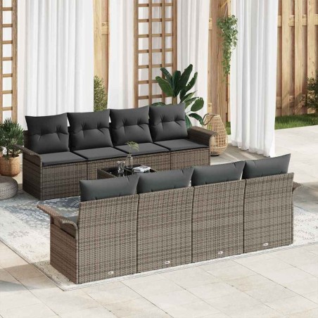 vidaXL Set di divani da giardino 9 pezzi con cuscini grigi in rattan sintetico