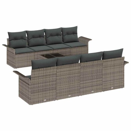 vidaXL Set di divani da giardino 9 pezzi con cuscini grigi in rattan sintetico