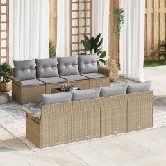 vidaXL Set di divani da giardino da 9 pezzi con cuscini beige in rattan sintetico