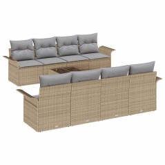 vidaXL Set di divani da giardino da 9 pezzi con cuscini beige in rattan sintetico