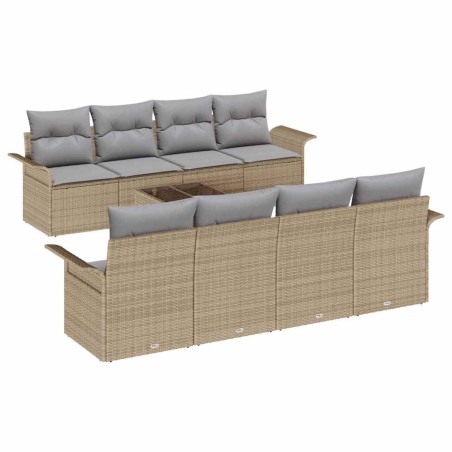 vidaXL Set di divani da giardino da 9 pezzi con cuscini beige in rattan sintetico