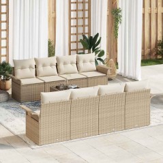 vidaXL Set di Divani da Giardino 9 Pezzi con Cuscini Beige in Rattan Sintetico