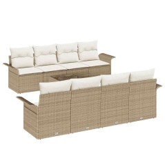 vidaXL Set di Divani da Giardino 9 Pezzi con Cuscini Beige in Rattan Sintetico