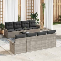 vidaXL Set di divani da giardino 9 pezzi con cuscini grigio chiaro in polirattan
