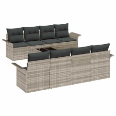 vidaXL Set di divani da giardino 9 pezzi con cuscini grigio chiaro in polirattan