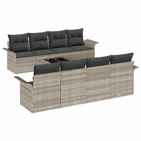 vidaXL Set di divani da giardino 9 pezzi con cuscini grigio chiaro in polirattan
