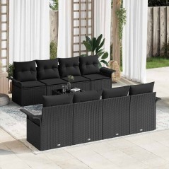 vidaXL Set di divani da giardino a 9 pezzi con cuscini in rattan sintetico nero
