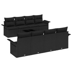 vidaXL Set di divani da giardino a 9 pezzi con cuscini in rattan sintetico nero