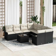 vidaXL Set di divani da giardino a 9 pezzi con cuscini neri in rattan resina