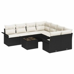vidaXL Set di divani da giardino a 9 pezzi con cuscini neri in rattan resina