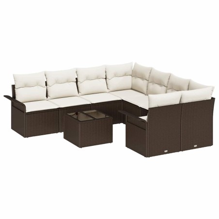 vidaXL Set di mobili da giardino con 9 pezzi e cuscini in rattan sintetico marrone