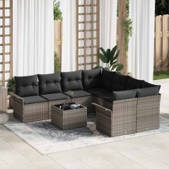 vidaXL Set di divani da giardino da 9 pezzi con cuscini grigi