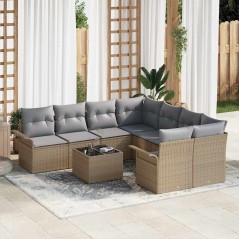 vidaXL Set da Giardino in 9 Pezzi con Cuscini Beige in Rattan Sintetico