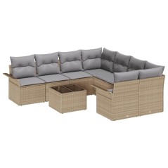 vidaXL Set da Giardino in 9 Pezzi con Cuscini Beige in Rattan Sintetico