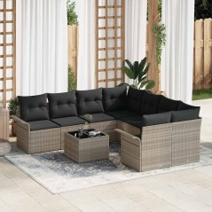 vidaXL Set di divani da giardino con 9 pezzi e cuscini grigio chiaro