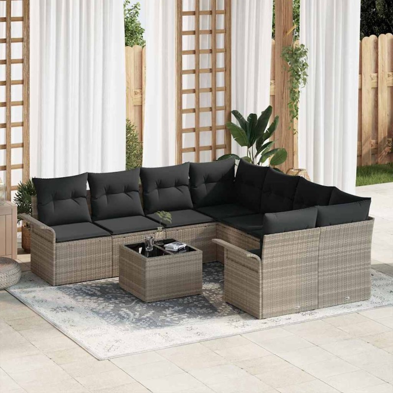 vidaXL Set di divani da giardino con 9 pezzi e cuscini grigio chiaro vidaXL Set di divani da giardino con 9 pezzi e cuscini grigio chiaro
