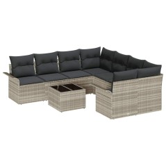vidaXL Set di divani da giardino con 9 pezzi e cuscini grigio chiaro