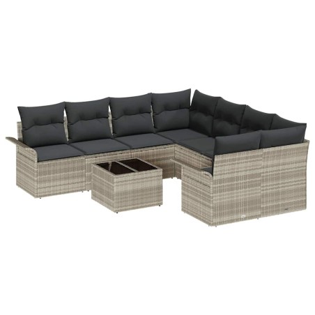 vidaXL Set di divani da giardino con 9 pezzi e cuscini grigio chiaro