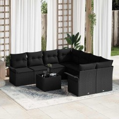 vidaXL Set di divani da giardino 9 pezzi con cuscini in polyrattan nero