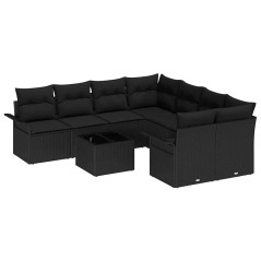 vidaXL Set di divani da giardino 9 pezzi con cuscini in polyrattan nero