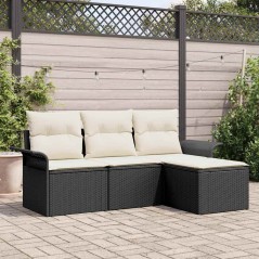vidaXL Set di divani da giardino 4 pezzi con cuscini in rattan sintetico nero
