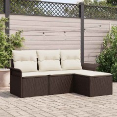 vidaXL Set di divani da giardino a 4 pezzi con cuscini in rattan polietilene marrone