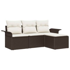 vidaXL Set di divani da giardino a 4 pezzi con cuscini in rattan polietilene marrone