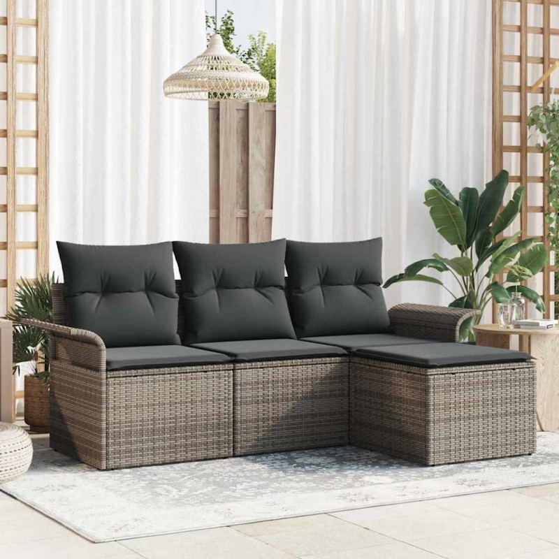 vidaXL Set giardino 4 pezzi in rattan sintetico con cuscini grigi