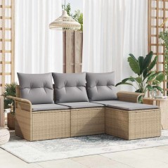 vidaXL Set da giardino in rattan polietilene di 4 pezzi con cuscini beige