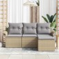 vidaXL Set da giardino in rattan polietilene di 4 pezzi con cuscini beige