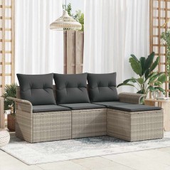 vidaXL Set da giardino 4 pezzi con cuscini grigio chiaro in polirattan